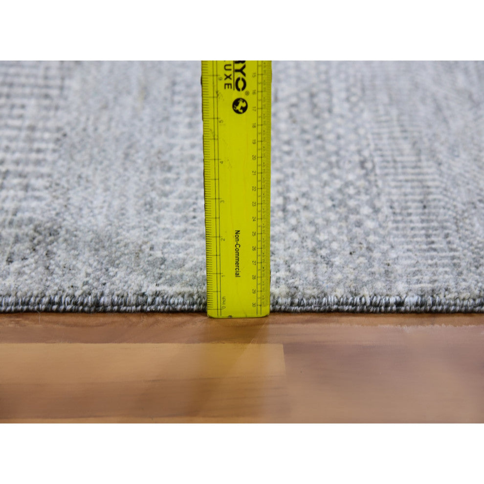 Dark Gray Modern Grass Design Undyed Wool Hand Knotted Oriental Rug, 6'x6'1"