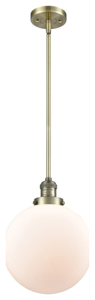 X-Large Beacon 1-Light Mini Pendant, Antique Brass, Matte White