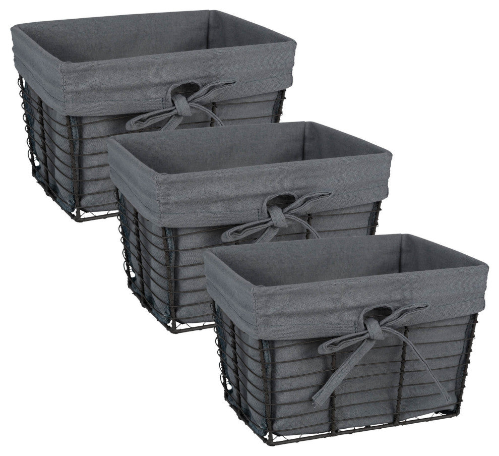 DII Small Vintage Gray Wire Gray Liner Basket, Set of 3