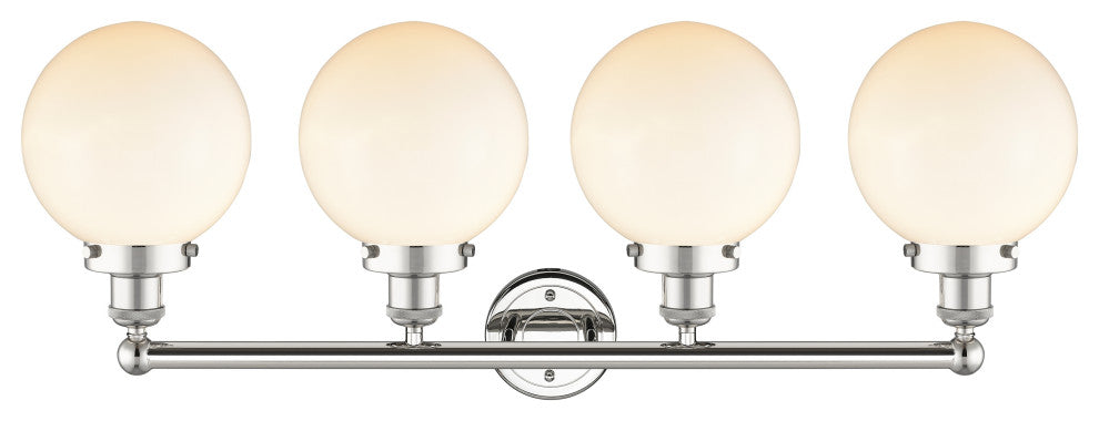 Large Beacon 4-Light 34" Vanity Light, Polished Nickel Finish, Matte White Shade