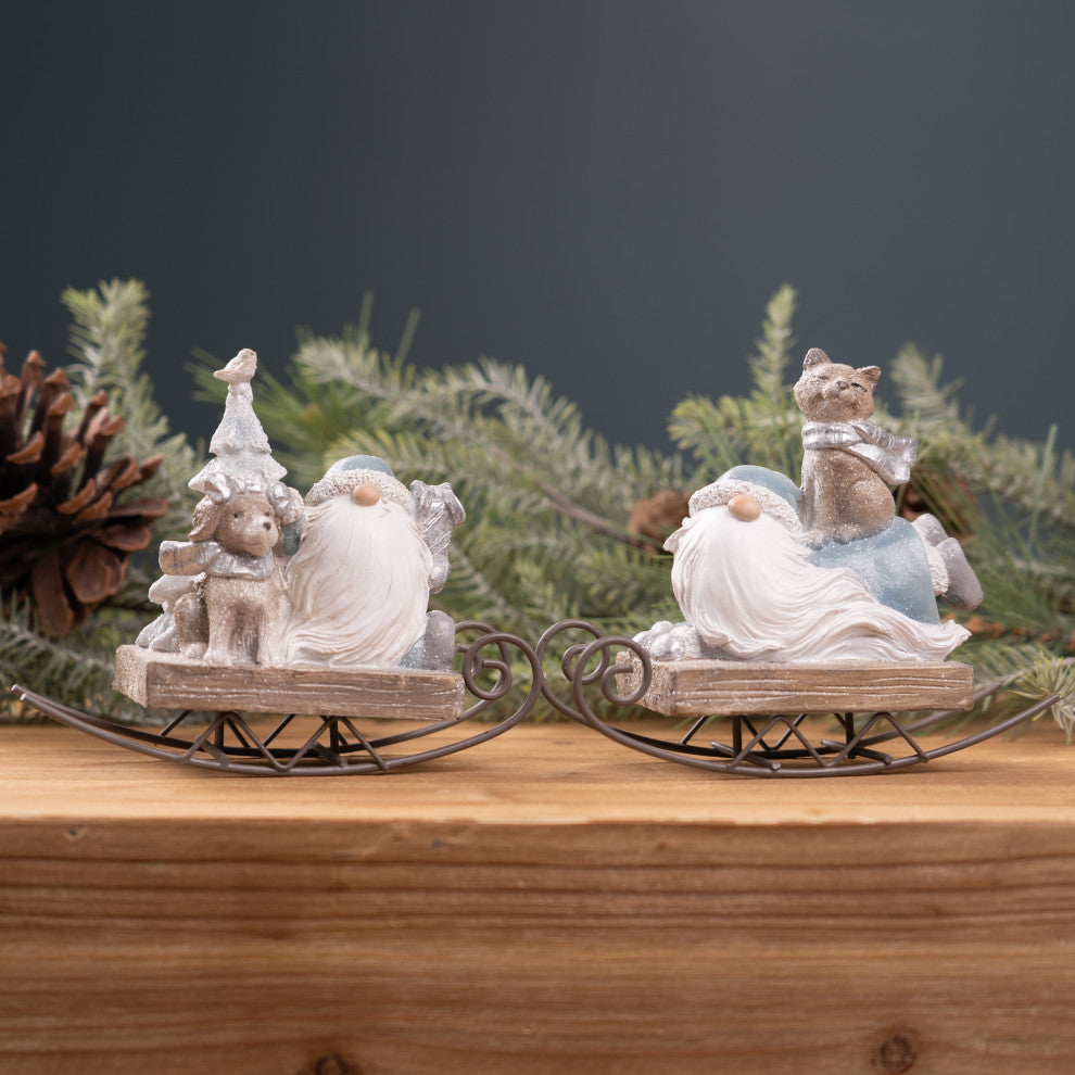 Gnome on Sled Figurine, Set of 2