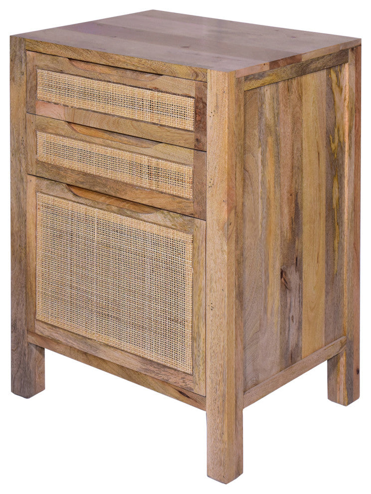 Benzara UPT-272544 Cottage Mango Wood Storage Cabinet Table, 3 Drawers, Brown