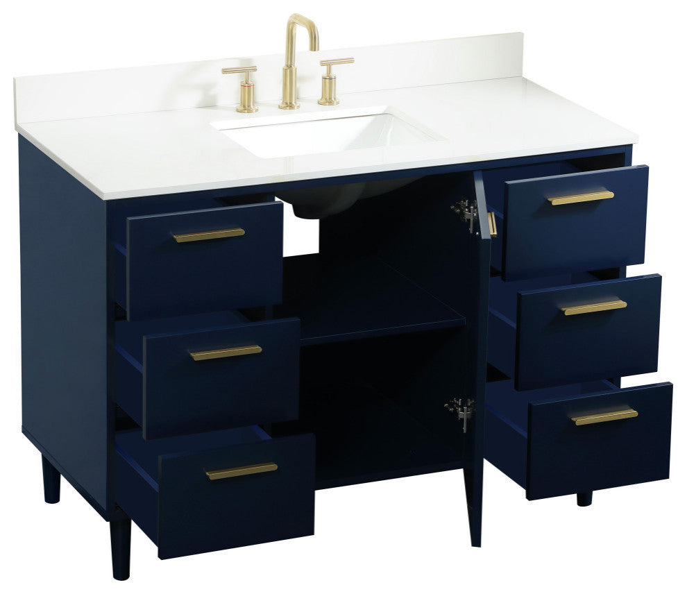 Home Living Modern Natural Oak-Light Bathroom Vanity, Blue, 48"