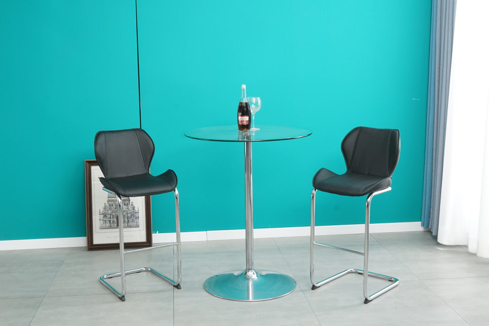 Modern PU 4 Bar chairs with Metal Legs for Dining,kitchen and Bar, Black