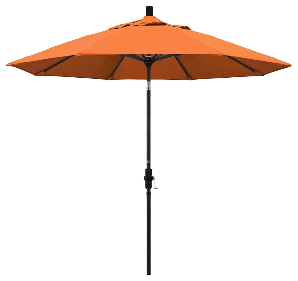 9' Bronze Collar Tilt Crank Lift Aluminum Umbrella, Sunbrella, Tangerine
