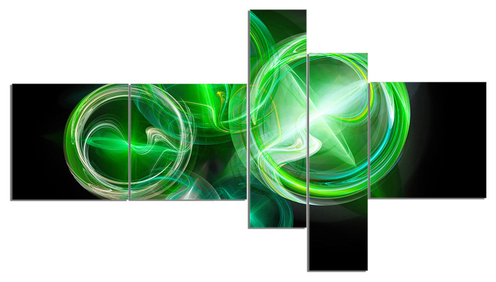 Green in Black Fractal Desktop, Large abstract art, 60"x32", 5 panels