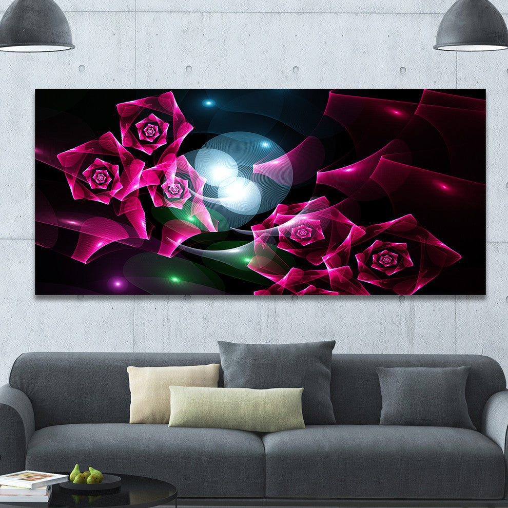 Pink Bouquet of Beautiful Roses, Oversized Abstract Canvas Art Print, 60x28