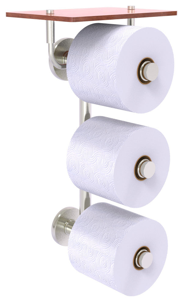Prestige Skyline 3 Roll Toilet Paper Holder with Wood Shelf, Satin Nickel
