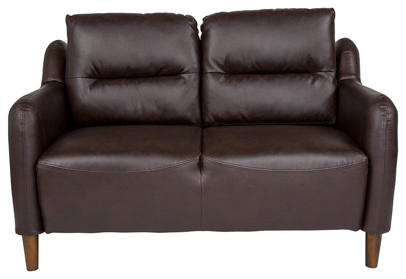 Newton Hill Upholstered Bustle Back Loveseat in Brown LeatherSoft