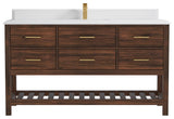 Parker Teak 60" Single Sink Bath Vanity in Dark Walnut 1.5" White Quartz