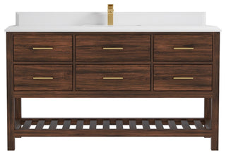 Parker Teak 60" Single Sink Bath Vanity in Dark Walnut 1.5" White Quartz