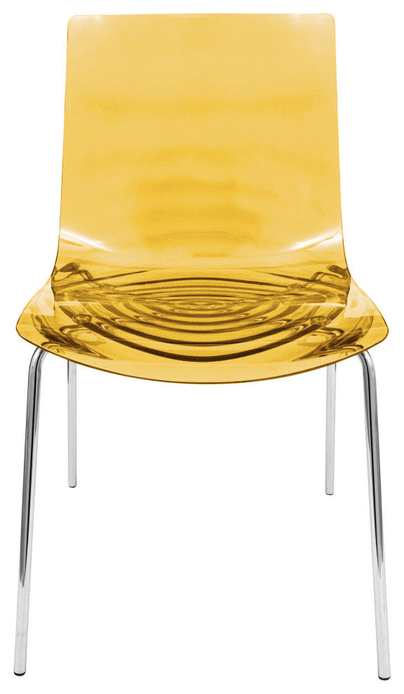 Leisuremod Astor Plastic Dining Chair with Chrome Base, Set of 2, Transparent Orange