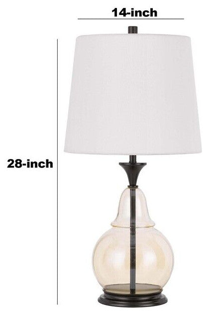 Benzara BM241836 Table Lamp With Metal and Glass Jar Base, White and Bronze