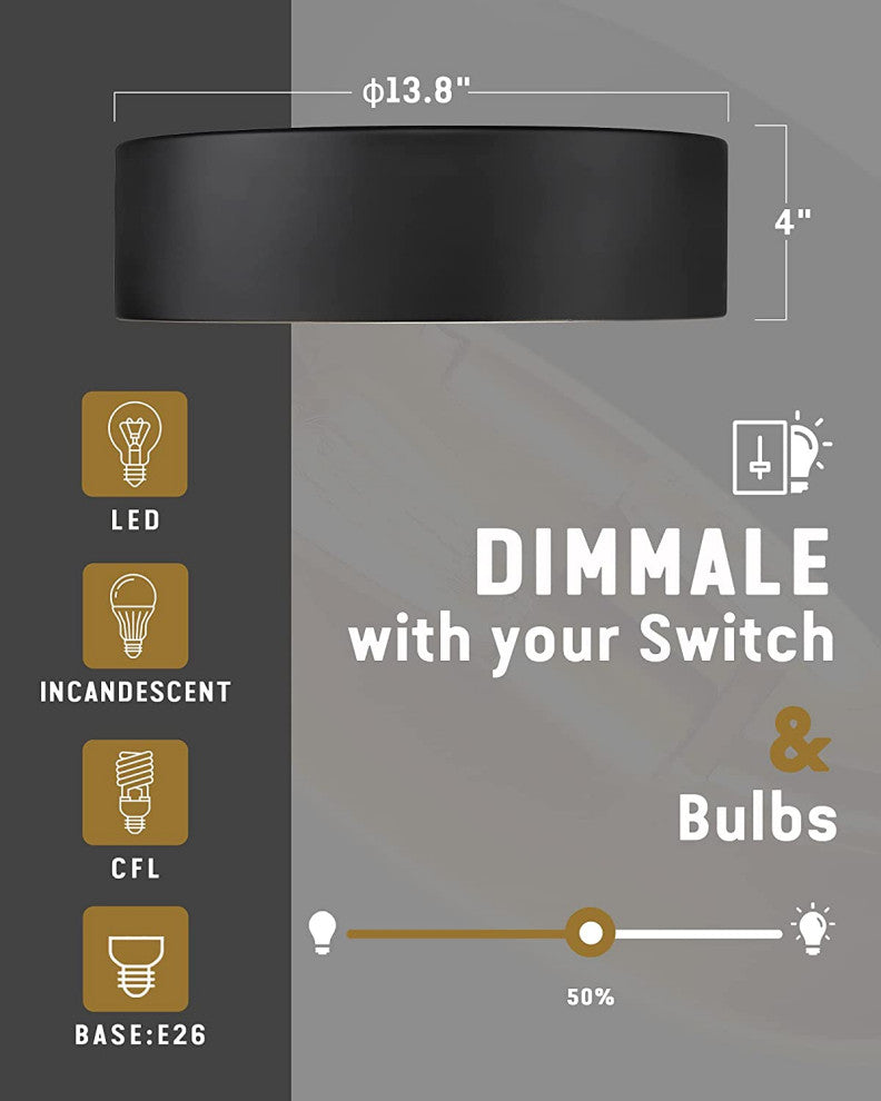 2 Light Close to Ceiling Lamp, Black and Gold Flush Mount