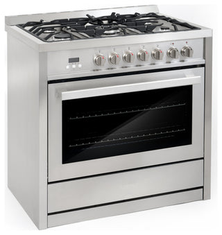 4-Piece, 36" Range, 36" Island Range Hood, 24" Dishwasher and Refrigerator