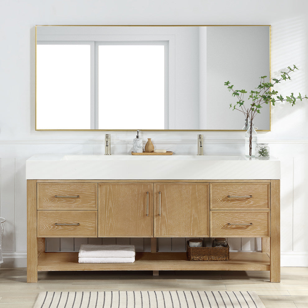 Vera Bath Vanity with Stone Top, Washed Ash Grey, 72", Single Vanity, No Mirror