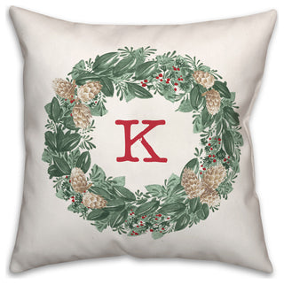 Christmas Wreath Monogram K 18x18 Spun Poly Pillow