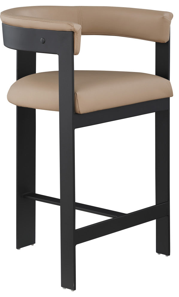 Romeo Upholstered Counter Stool, Set of 2, Tan, Vegan Leather, Matte Black