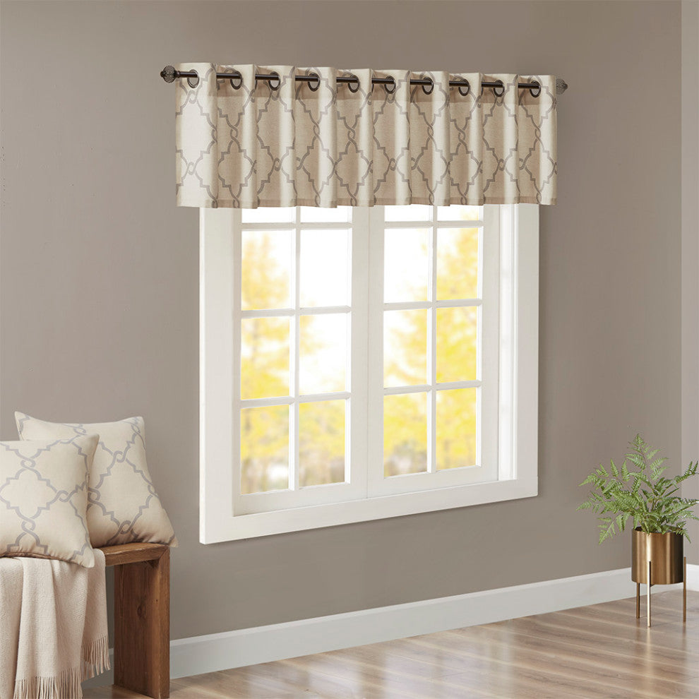 Madison Park Saratoga Fretwork Print Grommet Top Window Valance, Beige