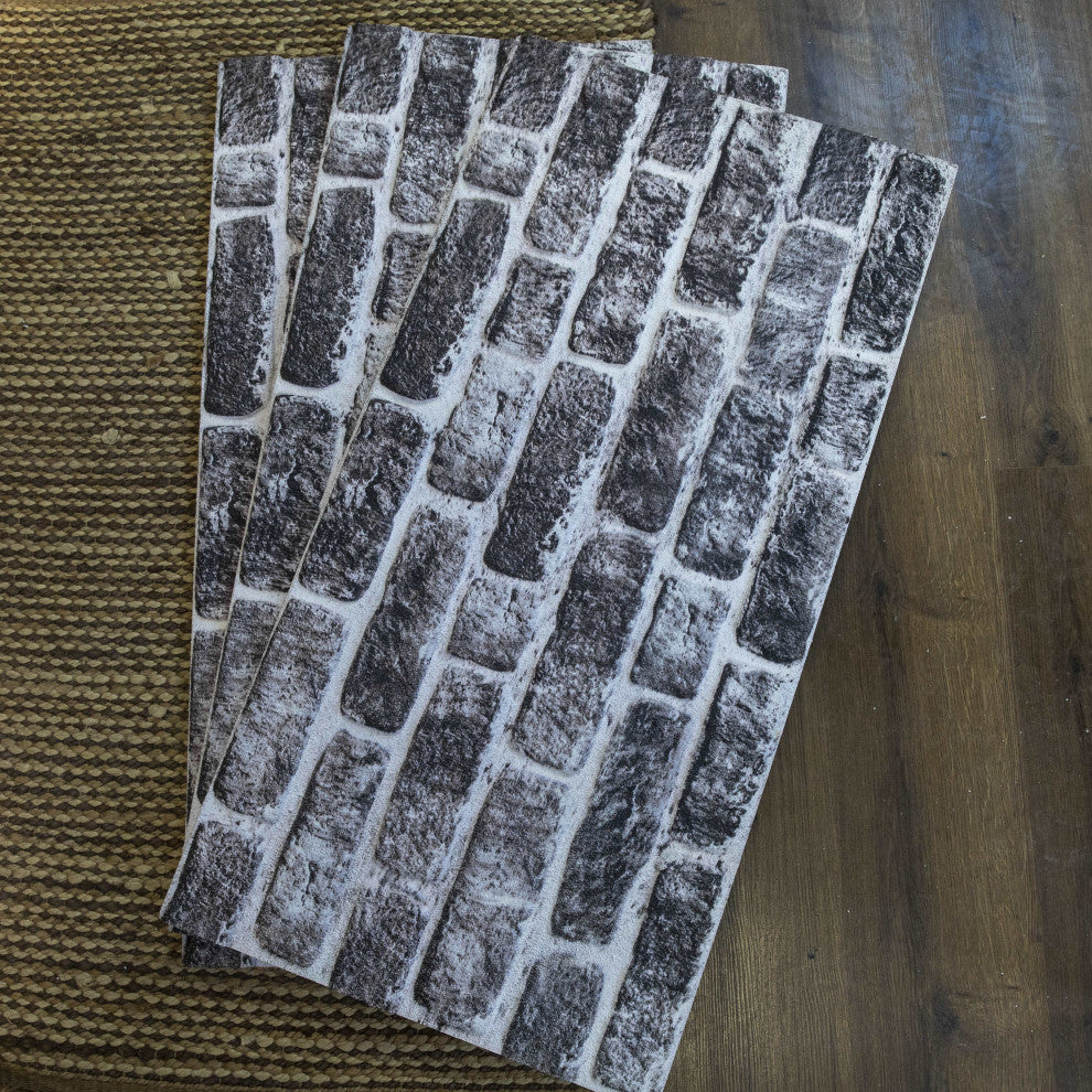 Faux Brick 3D Wall Panels, Charcoal White, Set of 10, Covers 54 sq ft
