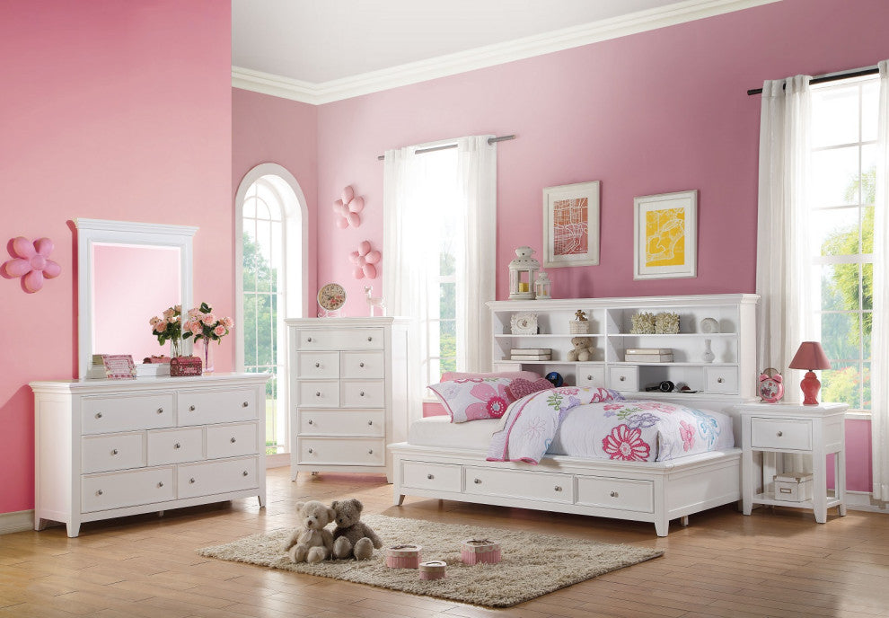 Chest with 5 Drawers and Tapered Legs, White