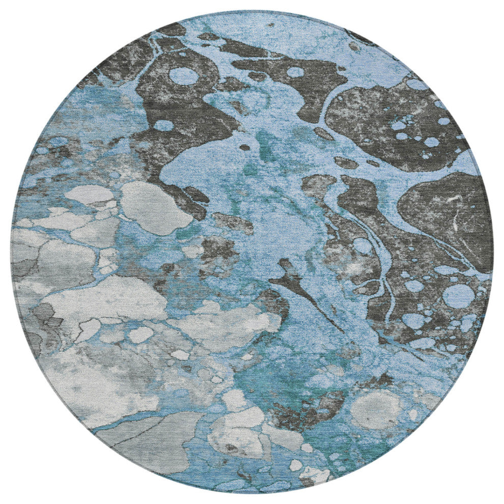 Machine Washable Indoor/Outdoor Chantille ACN1909 Blue 8' x 8' Round Rug