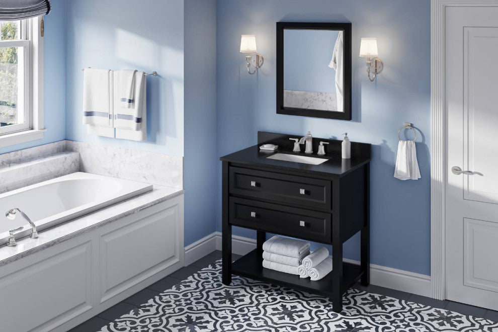 Adler Transitional 36" Black Vanity, Black Granite Vanity Top