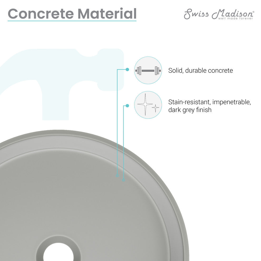 Lisse 14.5" Round Concrete Vessel Bathroom Sink, Dark Gray
