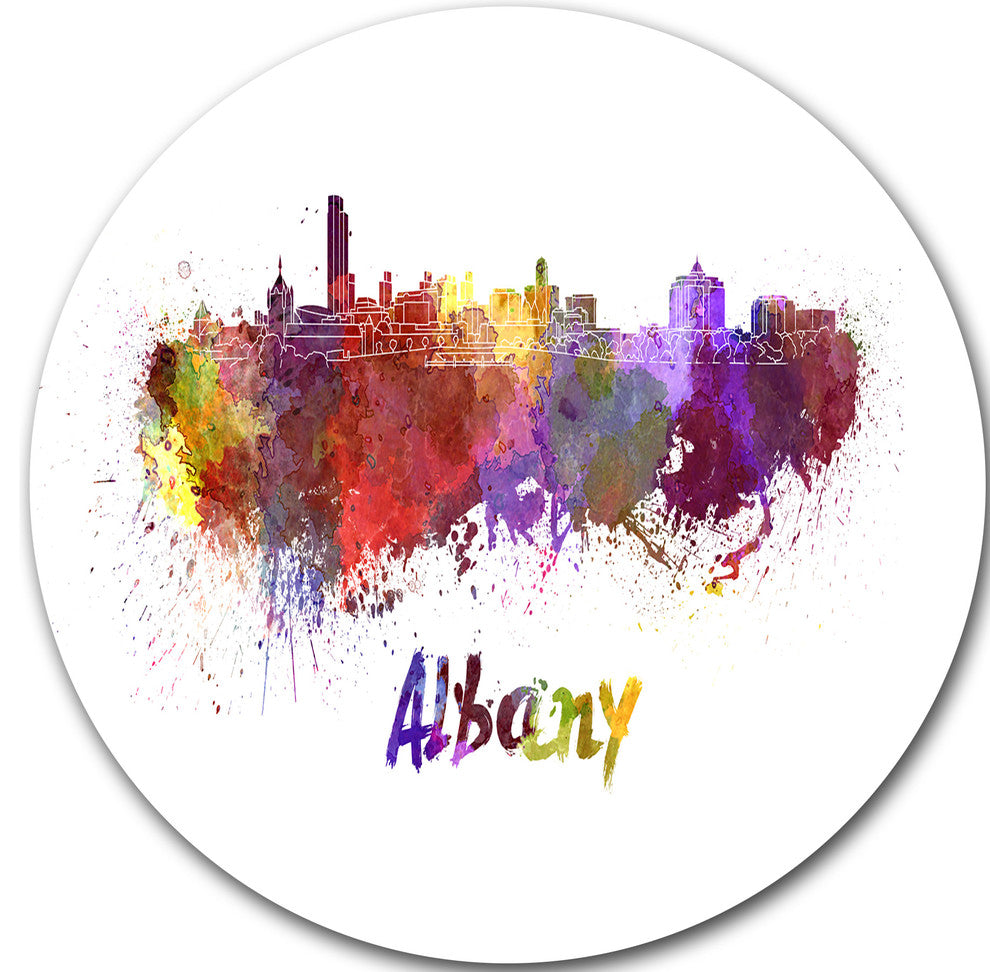 Albany Skyline, Cityscape Round Metal Wall Art, 23"