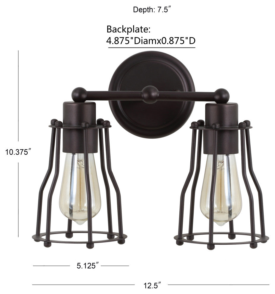 Evelyn Metal Vanity Light, Oil Rubbed Bronze, 2-Light