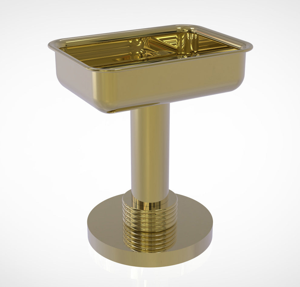 Vanity Top Soap Dish with Groovy Accents, Unlacquered Brass