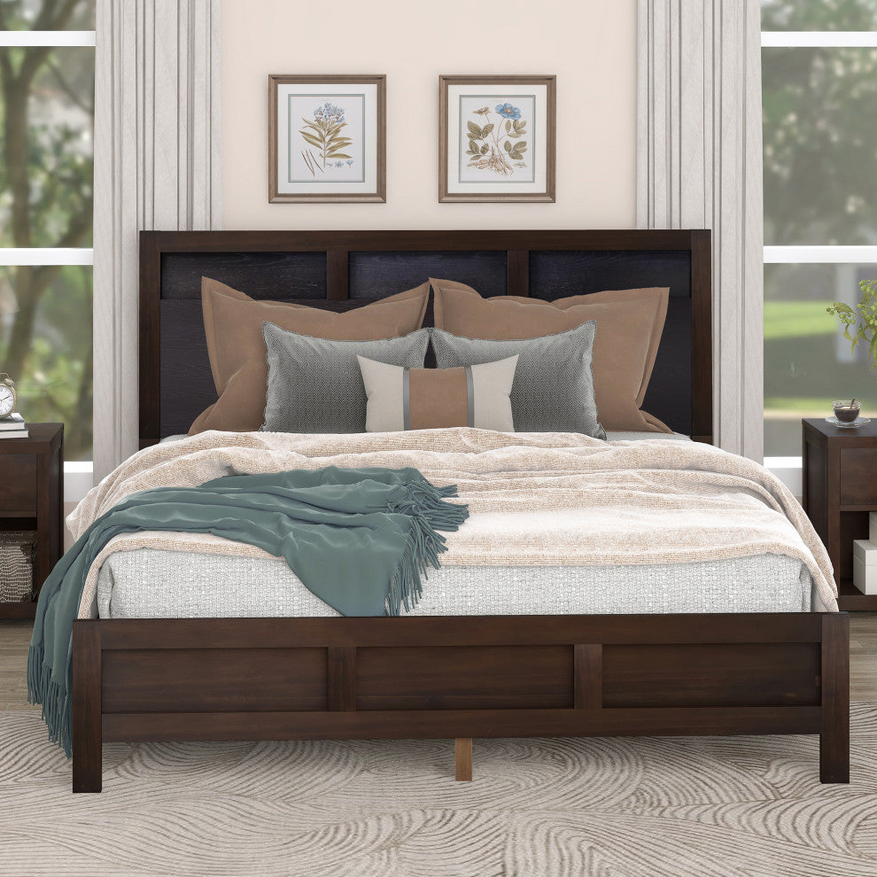 King Solid Wood Frame Platform Bed with Center legs, Brown, King