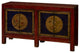 Hand Painted Flower Motif Distressed Red Yellow Blue Chinese Elmwood Sideboard