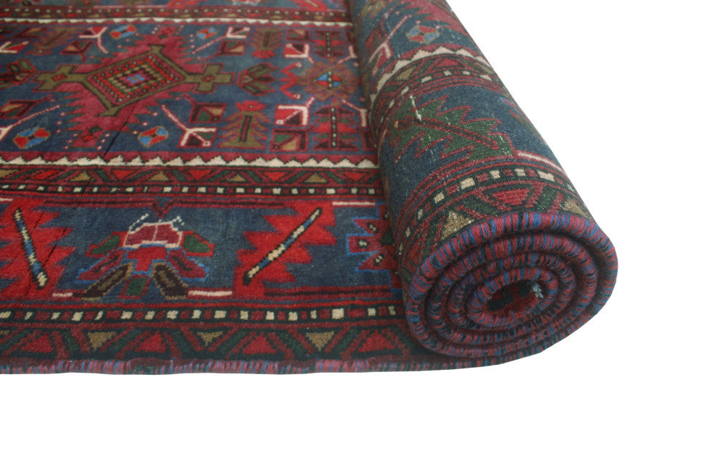 Fine Vintage Distressed Pareevas Red/Navy Runner, 3'7x10'9