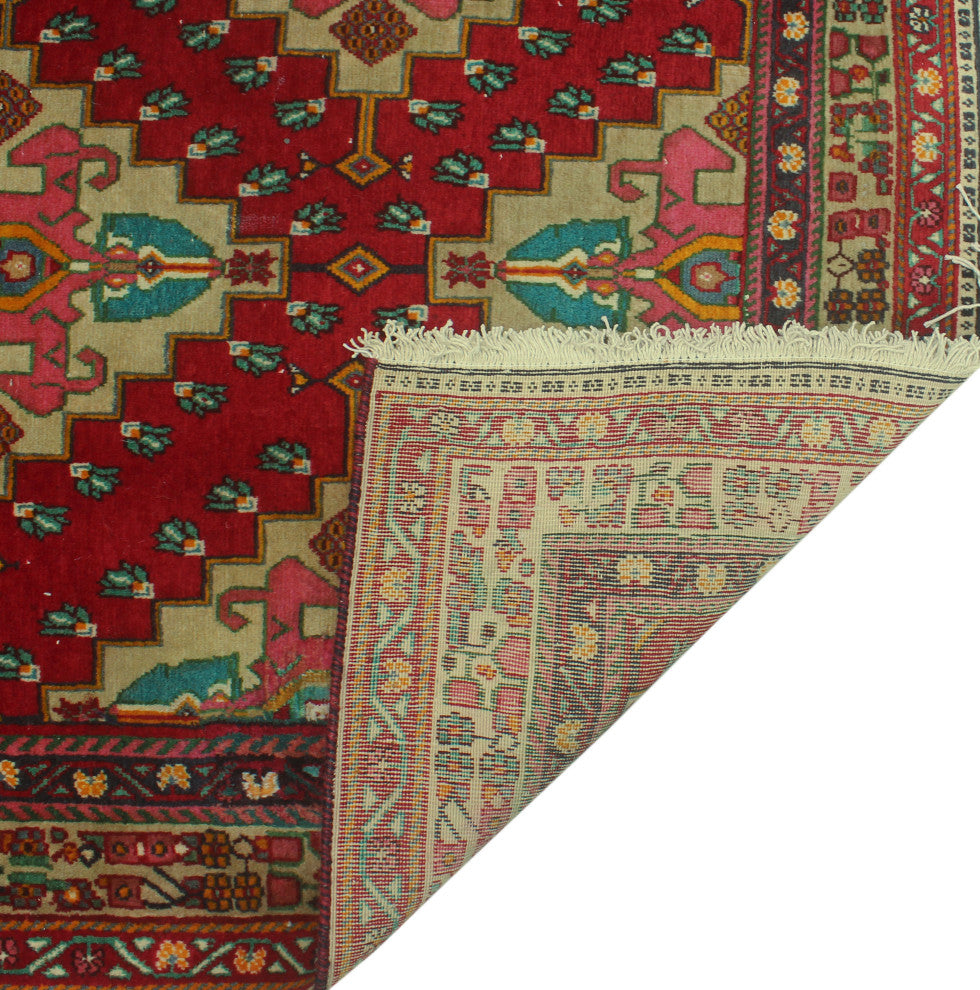 Fine Vintage Distressed Lahor 76 Red Rug