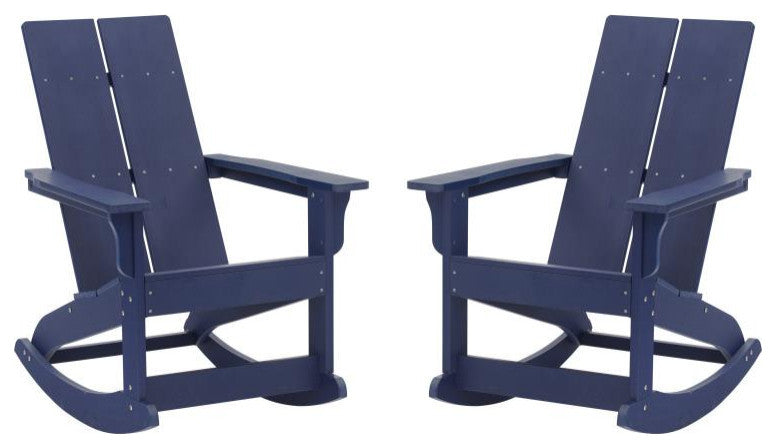 Finn Set of 2 Outdoor Rocking Adirondack Chair-Rust Resistant Hardware, Navy