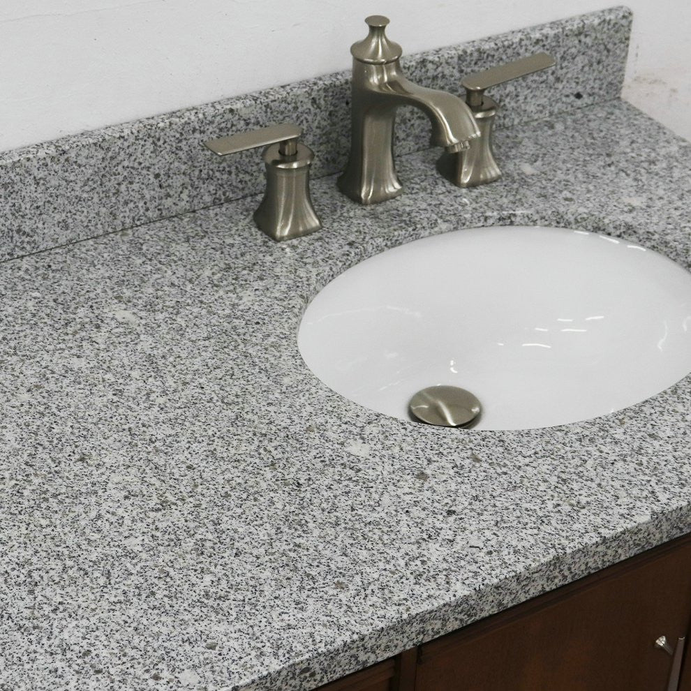 37" Single Vanity, Walnut Finish With Gray Granite