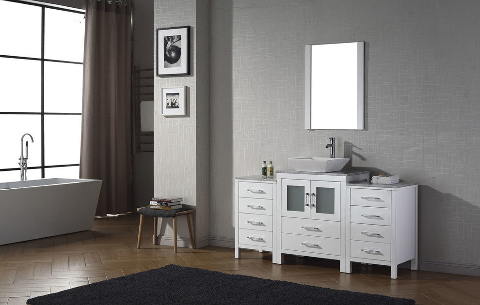 Virtu Dior 64" Single Bathroom Vanity, White With Faucet and Mirror