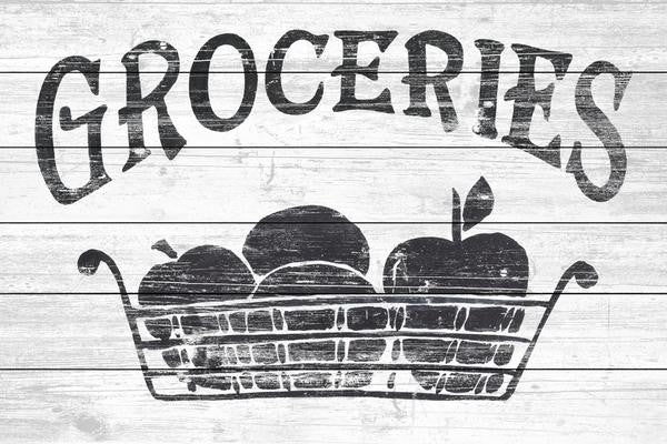 "Groceries Here" Painting Print on White Wood, 60"x40"