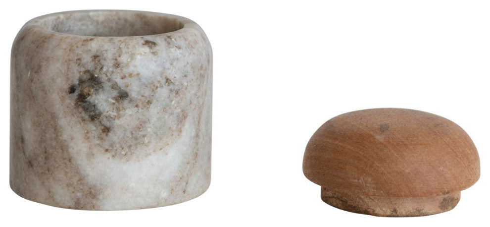 Modern Marble Canister with Wood Lid, Natural, Small