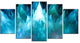 Blue Fractal Crystals Design, Contemporary Canvas Art Print, 60"x32", 5 Panels