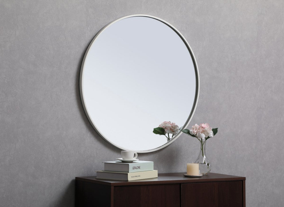 Elegant Decor MR4034WH Metal Frame Round Mirror, 28", White