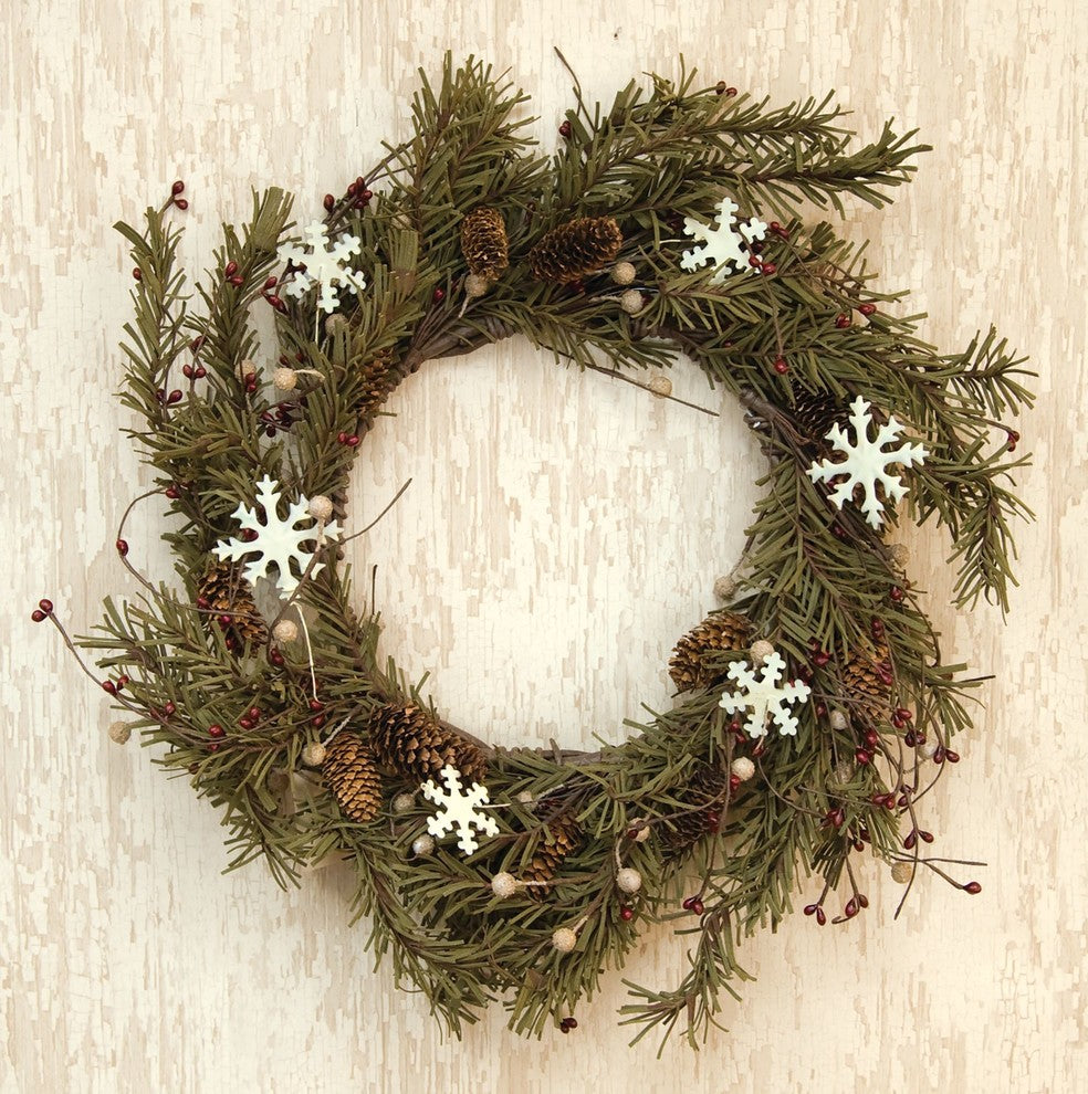 Pine and Snowflakes Wreath, 20"