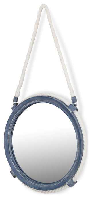 Metal Blue Mirror, Rope Hanger, 12.5"