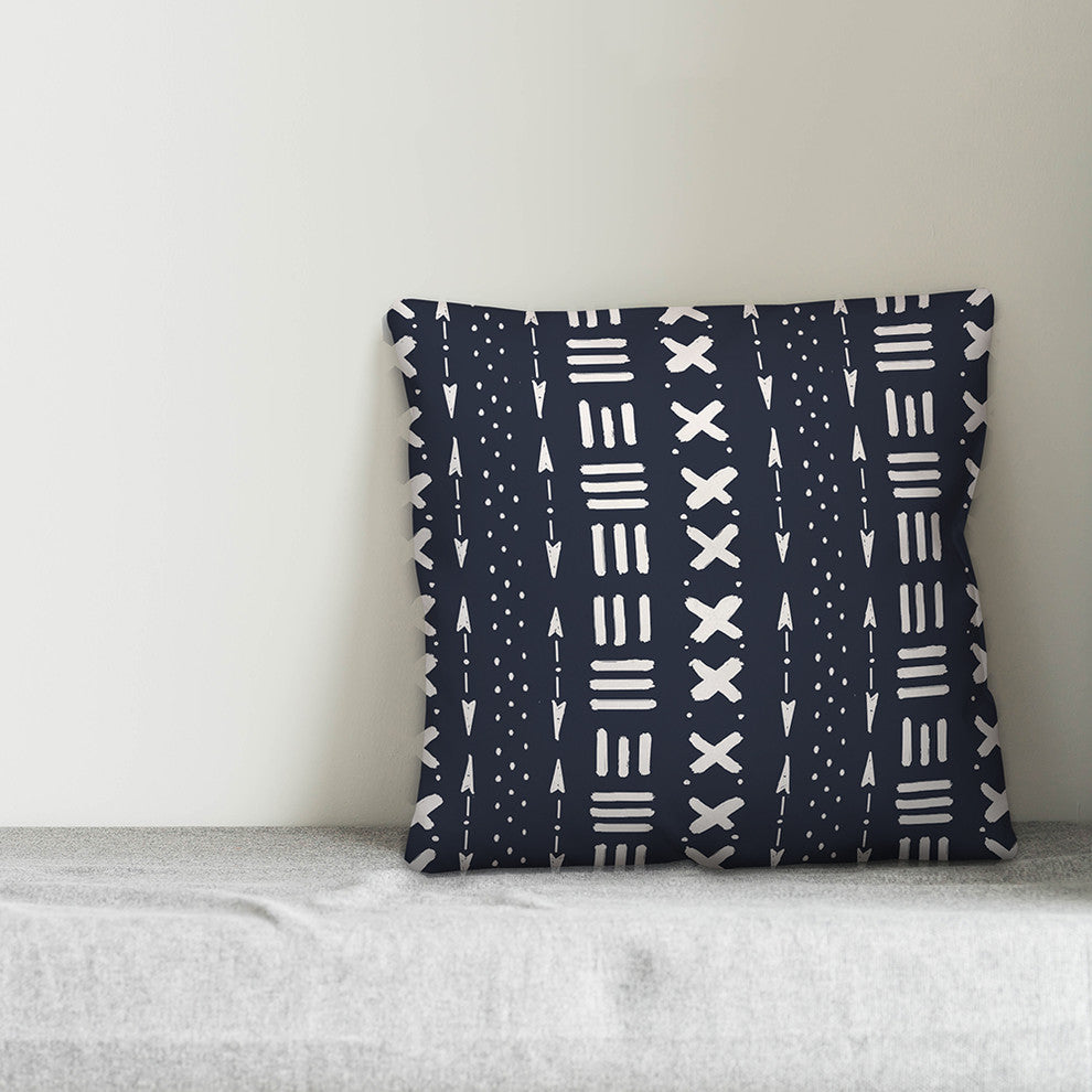 Navy Tribal Mudcloth Pattern 18x18 Throw Pillow