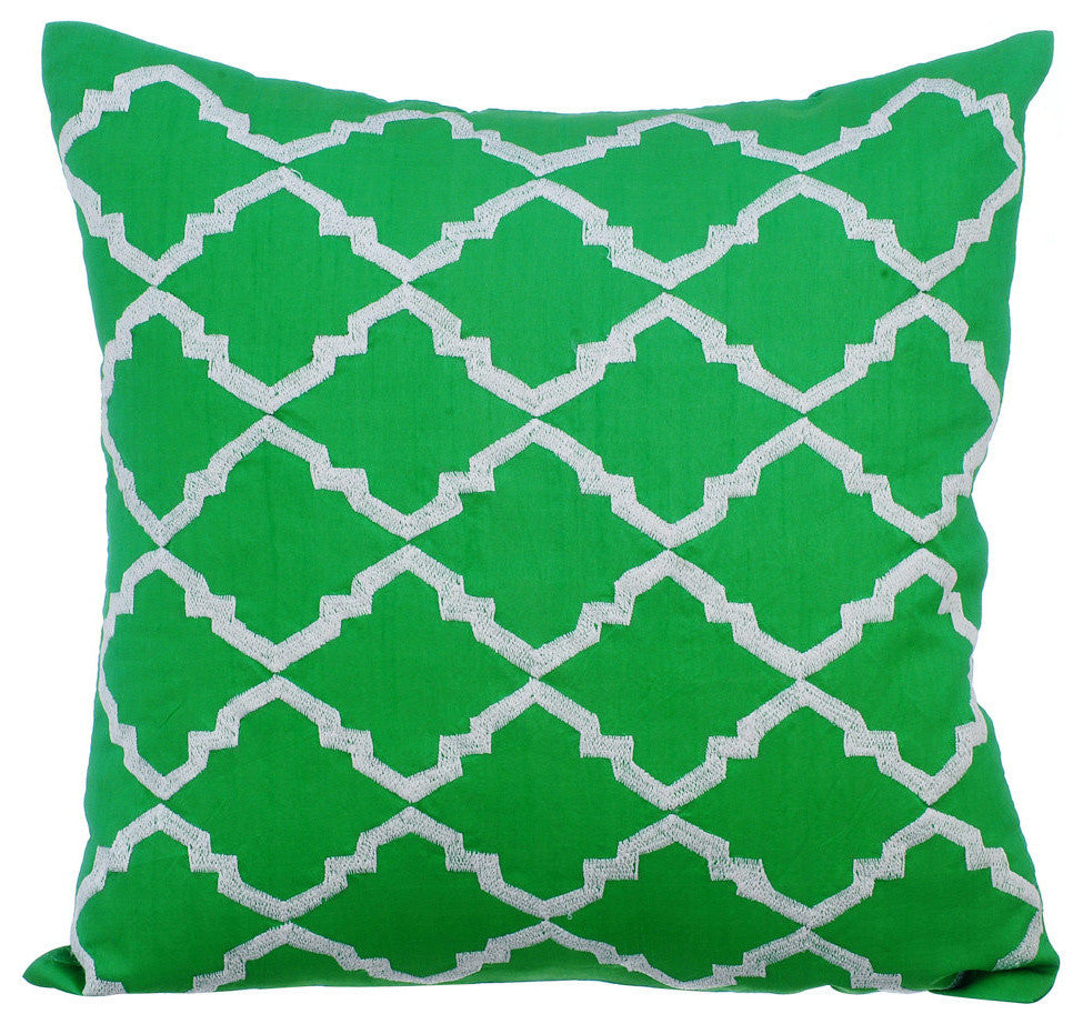 Throw Pillow Covers 12" x 12" Pillowcase Green Silk Bordered - Green Desire