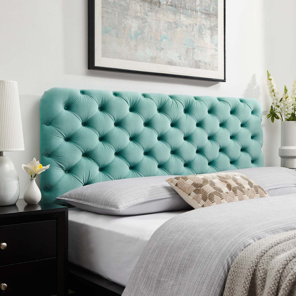 Tufted Headboard, Full Queen Size, Velvet, Blue, Modern Contemporary, Bedroom