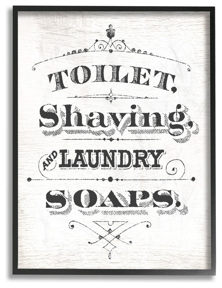 Vintage Toilet Shaving Laundry & Soaps Sign Framed Giclee Art, 16"x20"
