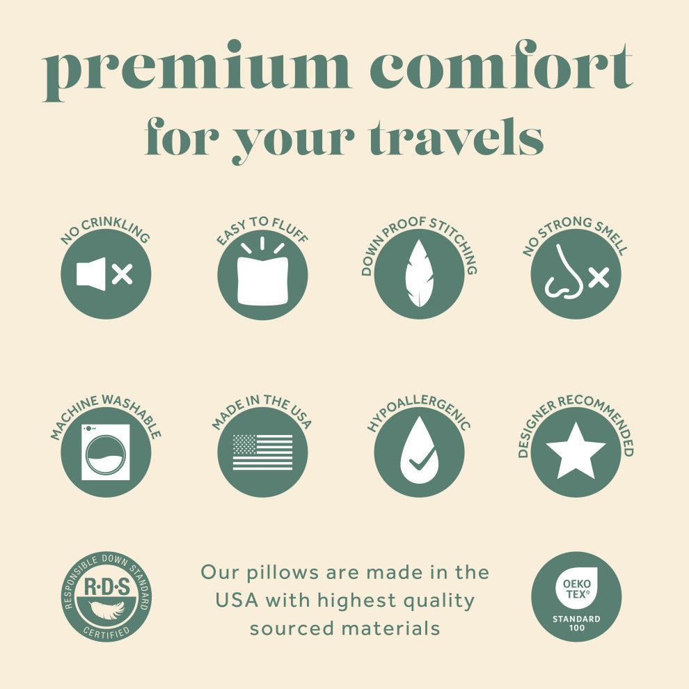 European Goose Down Travel Pillow For Plane, Car And Home, 12" X 16"
