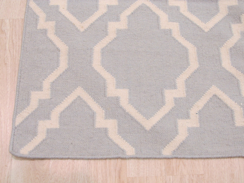 Blue Transitional Geometric Reversible Modern Moroccan Kilim Area Rug